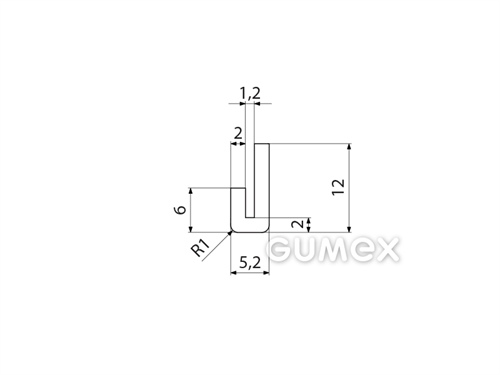 Silikonový profil tvaru "U", 12x5,2/1,2mm, 60°ShA, -60°C/+180°C, transparentní